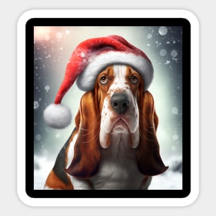 Big Basset Hound in Red Santa Hat for The Holidays Sticker